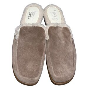NEW Franco Sarto Bocca Brown Suede Faux Fur Lined Slides Mules Loafers Shoes 9.5